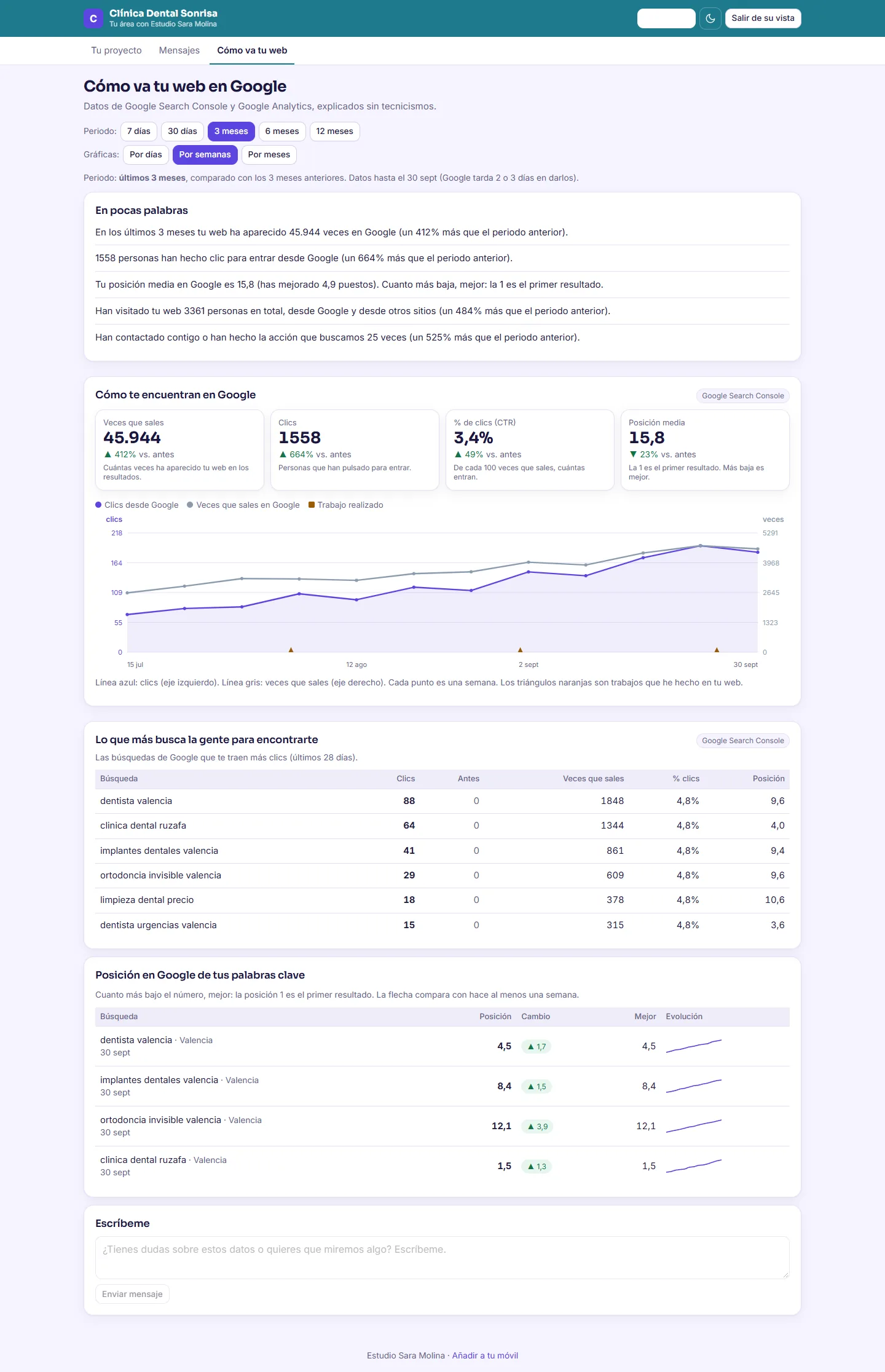 Portal del cliente: cómo va su web en Google